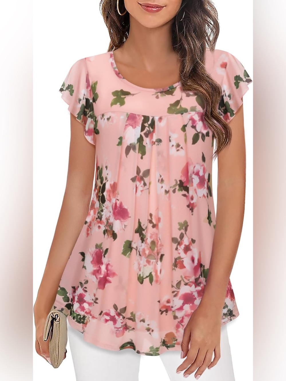 Pink Floral Cottagecore Garden Party Tunic Top Ruffle Sleeves Size XXL NWT